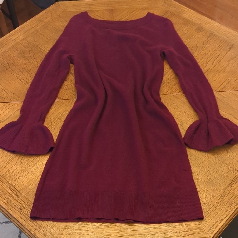 Banana Republic Deep Vibrant Plum Long Sleeve Dress Ruffle Bell Sleeves